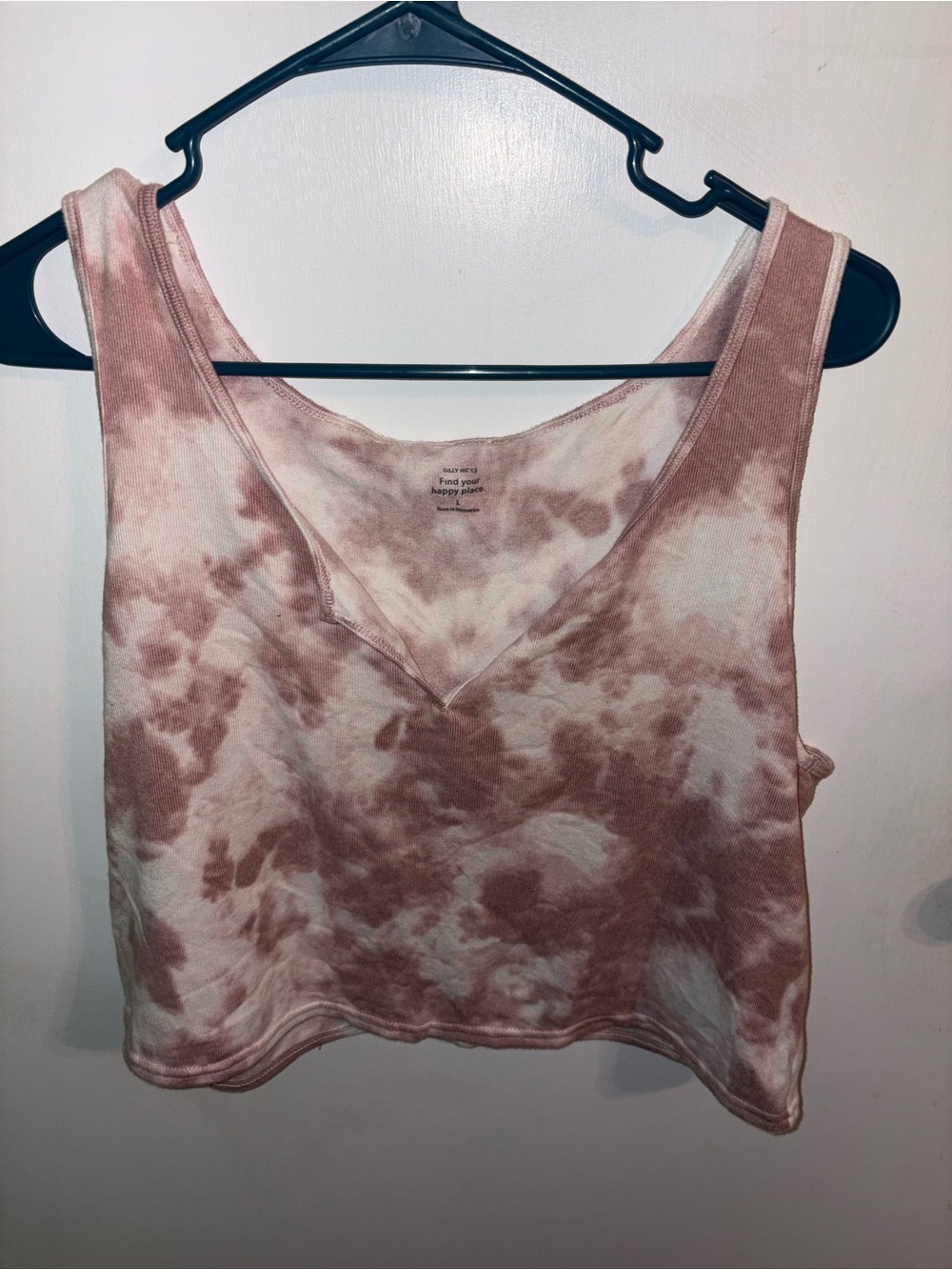 Gilly Hicks Rose Tan and Cream Tie-Dye V-Neck Crop Tank
